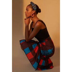 Anthropologie Flounced Midi Teal Orange Plaid A line Skirt by Eva Franco